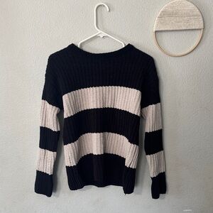 Elegant Black and Cream Striped Women's Sweater